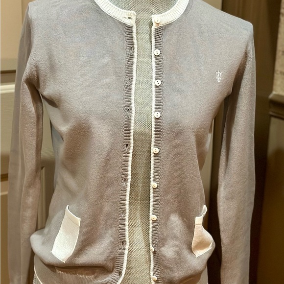 MASERTI woman’s grey Cardigan with white pockets - Picture 1 of 8